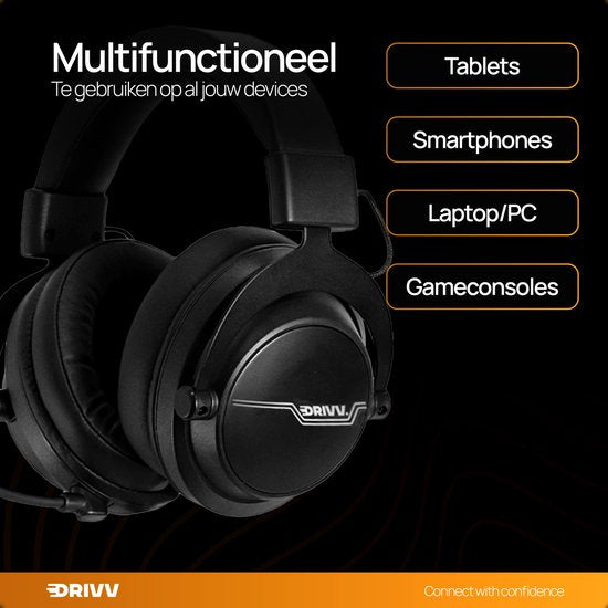 Drivv. PRO Casque de jeu sans fil avec microphone - Casque de jeu Bluetooth adapté à PS4, PS5, Xbox Series et PC - Sans fil 2.4GHz