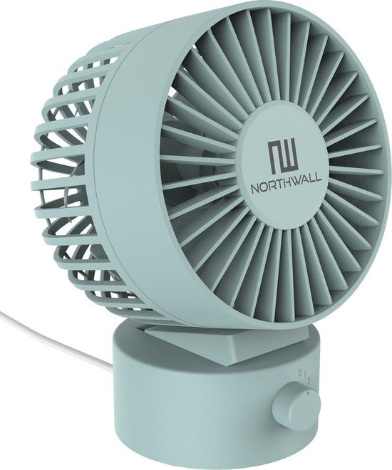 Northwall Mini ventilateur USB - Ventilateur de table bleu - Mini ventilateur silencieux - Ventilateur de bureau rétro - Petit, silencieux et silencieux - Deux moteurs - inclinable - 2 vitesses