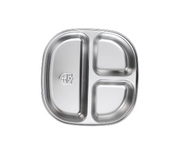 Assiette PURE COOK en acier inoxydable à 3 compartiments - 19,5 x 19,5 x 3,9 cm - Carrée - Acier inoxydable 304
