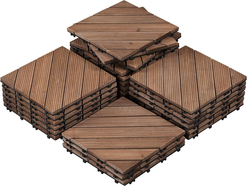 Dalles de terrasse en bois Yaheetech - 27 pièces - Motif en diagonale - Marron