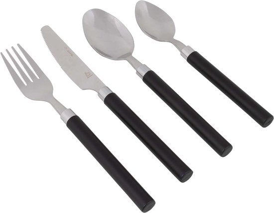 Bo-Camp - Set de couverts - Acier inoxydable - 16 pièces - 4 personnes - Noir
