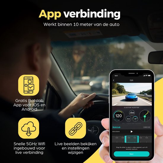 Botslab G980H Pro 2CH 4K Wi-Fi GPS 2CH 64 Go - Caméra embarquée avec caméra avant 4K et caméra arrière 2K - Écran LCD 2,45 pouces - Wi-Fi et GPS - Mode stationnement - Carte Micro SD de 64 Go - caméra embarquée pour voiture