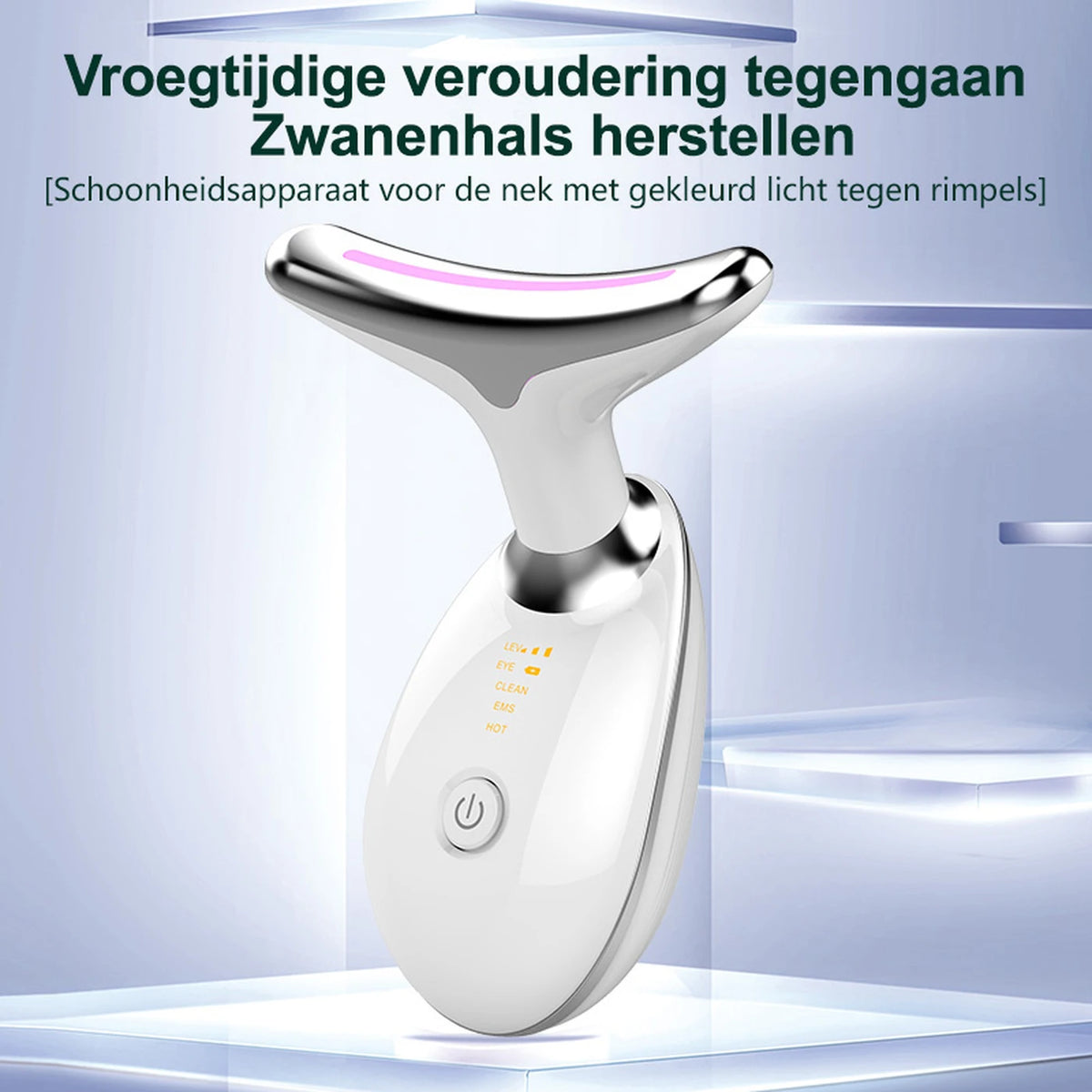 Appareil de massage pour la nuque Sunluxy ES-1081 – Micro-courant EMS, lumière LED 7 couleurs et fonction chauffante à 45 °C – Soins du visage et de la nuque – 16,2 x 13,2 x 5,8 cm