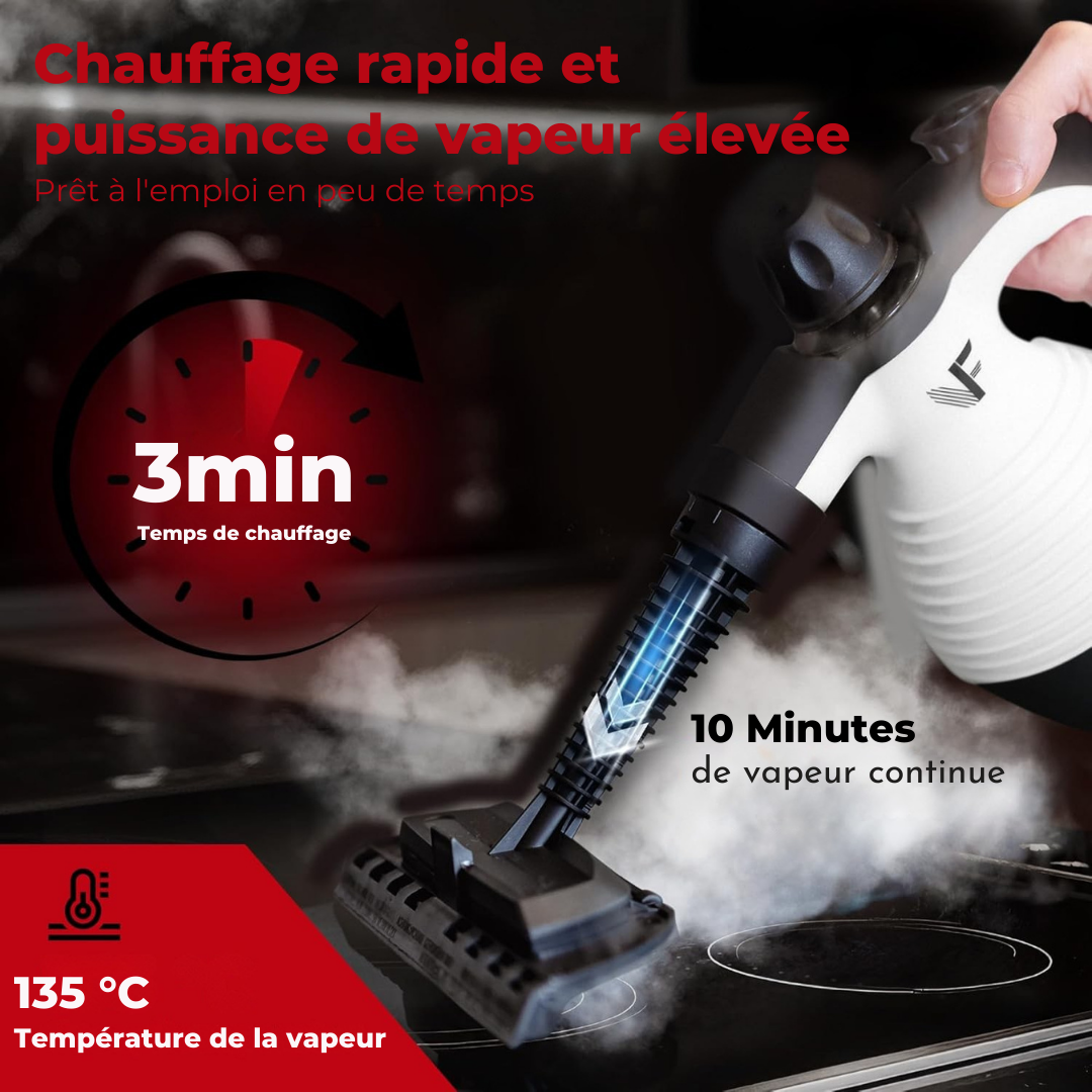 Nettoyeur vapeur à main – Réglage de la vapeur – Comprend 10 accessoires – Réservoir de 350 ml – Blanc