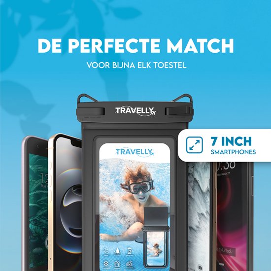 Travelly® Waterproof Phone Case With Extra Storage Compartment - Universal Underwater Case for Smartphone - Convient à tous les téléphones - Drybag - Pour les vacances, la natation et les sports nautiques - Noir