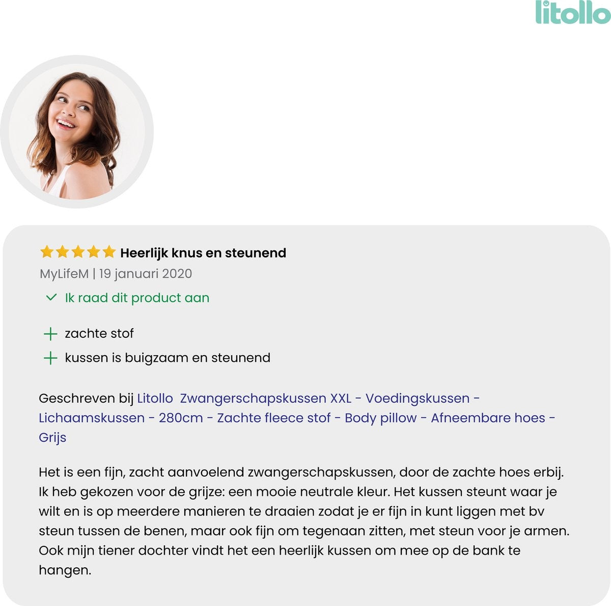 Litollo® Zwangerschapskussen (C-vorm) - Voedingskussen - Lichaamskussen - Zijslaapkussen - Body pillow - Grijs