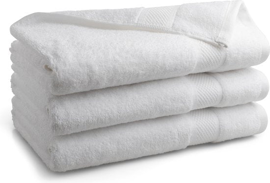 Serviettes DoubleDry 70 x 140 cm - lot de 3 - Qualité hôtelière 500 g/m2 - Douces et absorbantes - OEKO-TEX Made in Green & BSCI Certified - blanc brillant