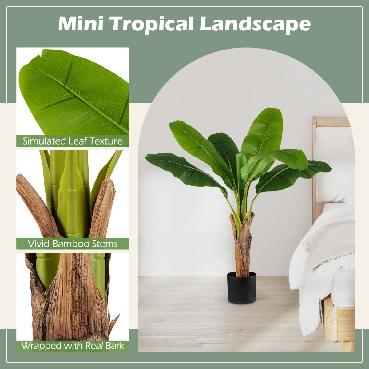 Lot de plantes artificielles Coast - Palmier tropical et anthurium - 2 pièces - 107 cm - Vert