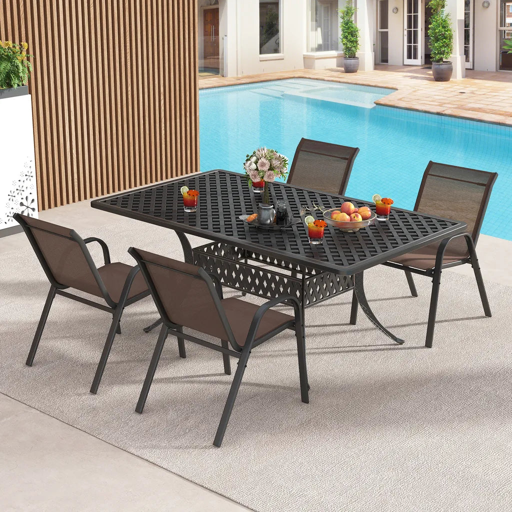 COAST Jeu de 4 chaises de jardin empilables, chaises de balcon, chaises de patio, chaises empilables avec accoudoirs jusqu'à 150 kg, 56 x 70 x 84 cm, marron