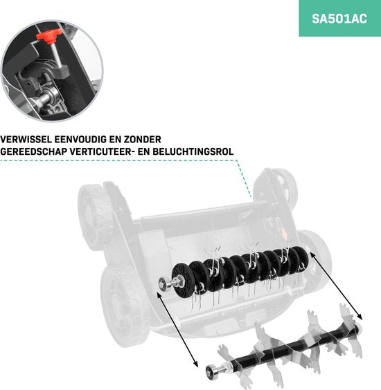 VONROC Scarificateur électrique - aérateur de gazon - 1300W - largeur de coupe 320 mm - 4 réglages de profondeur (12/9/6/3 mm) - bac de ramassage 35L inclus