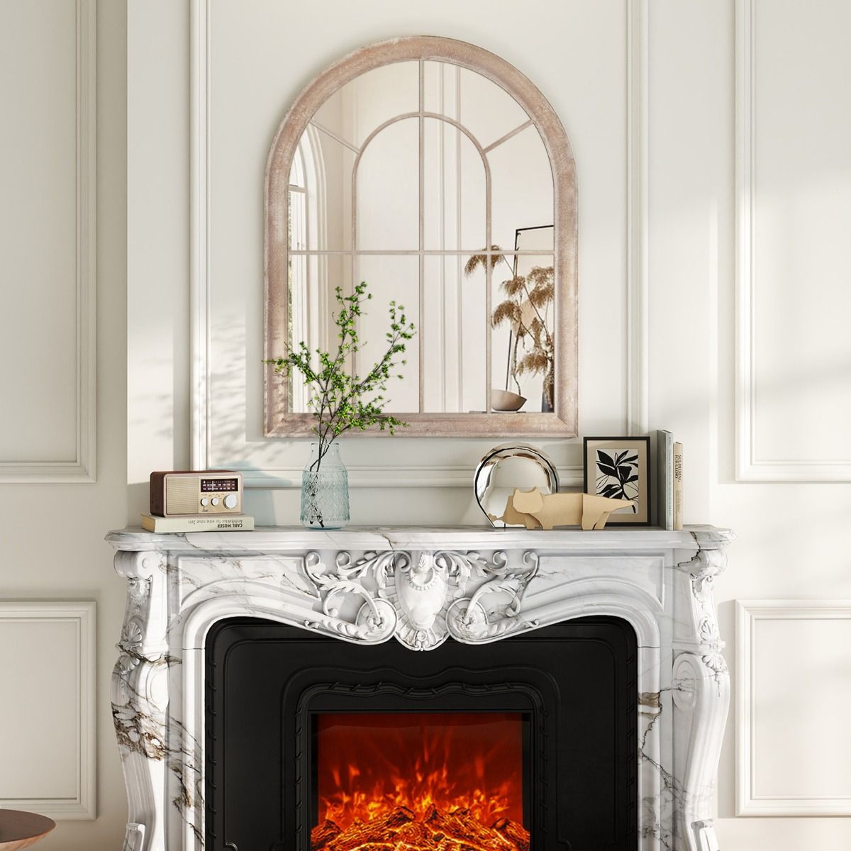 Miroir Coast pour encadrement de fenêtre - miroir mural incurvé - cadre métallique - gris - 88 x 69,5 cm