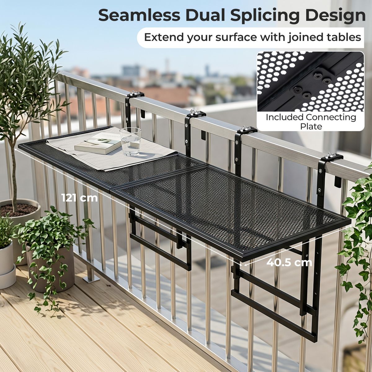 Ensemble de tables suspendues pour balcon Coast - 2 pièces - Pliable - Réglable en hauteur - Noir