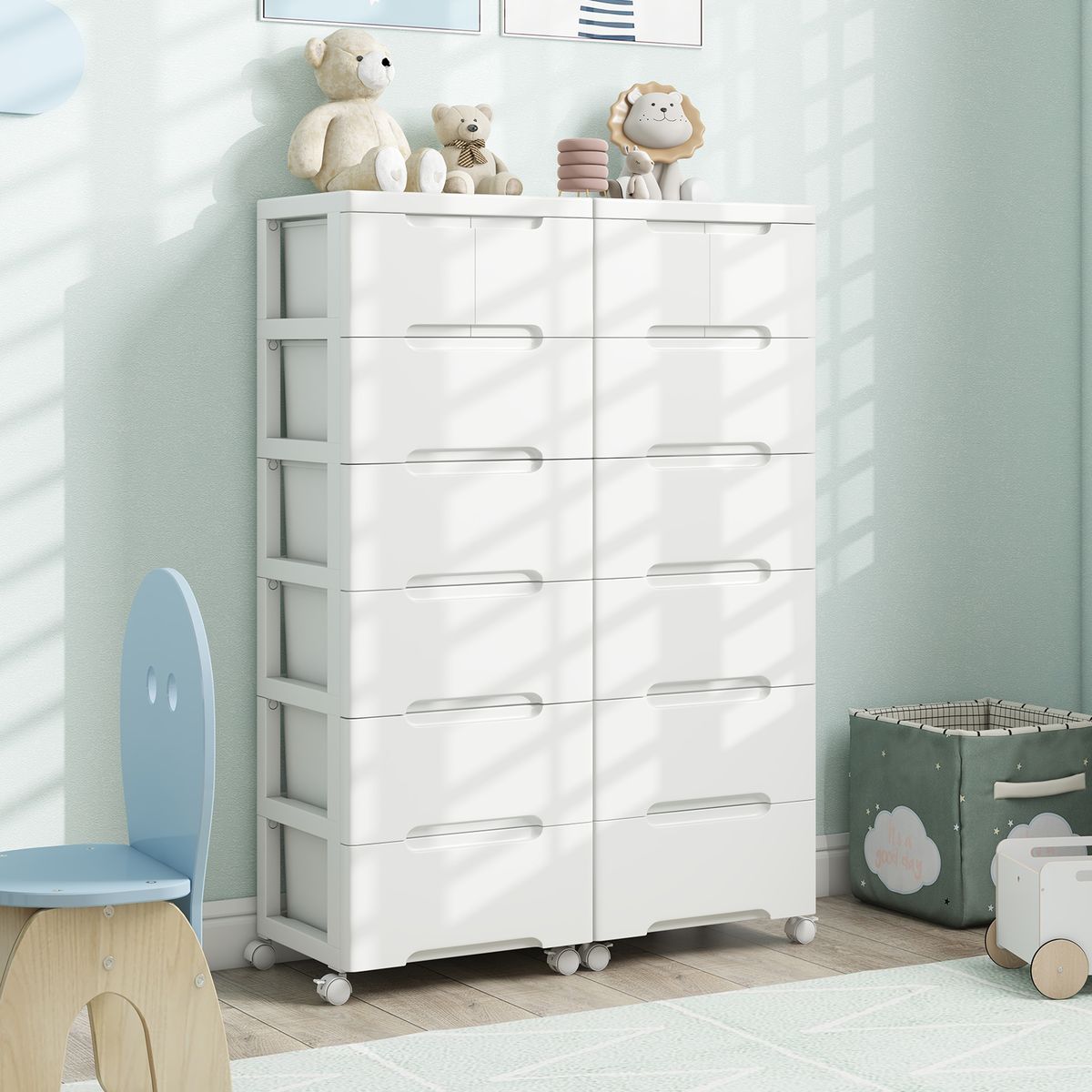 Armoire de rangement Coast à 7 tiroirs - Sur roulettes - Montage sans outils - Blanche