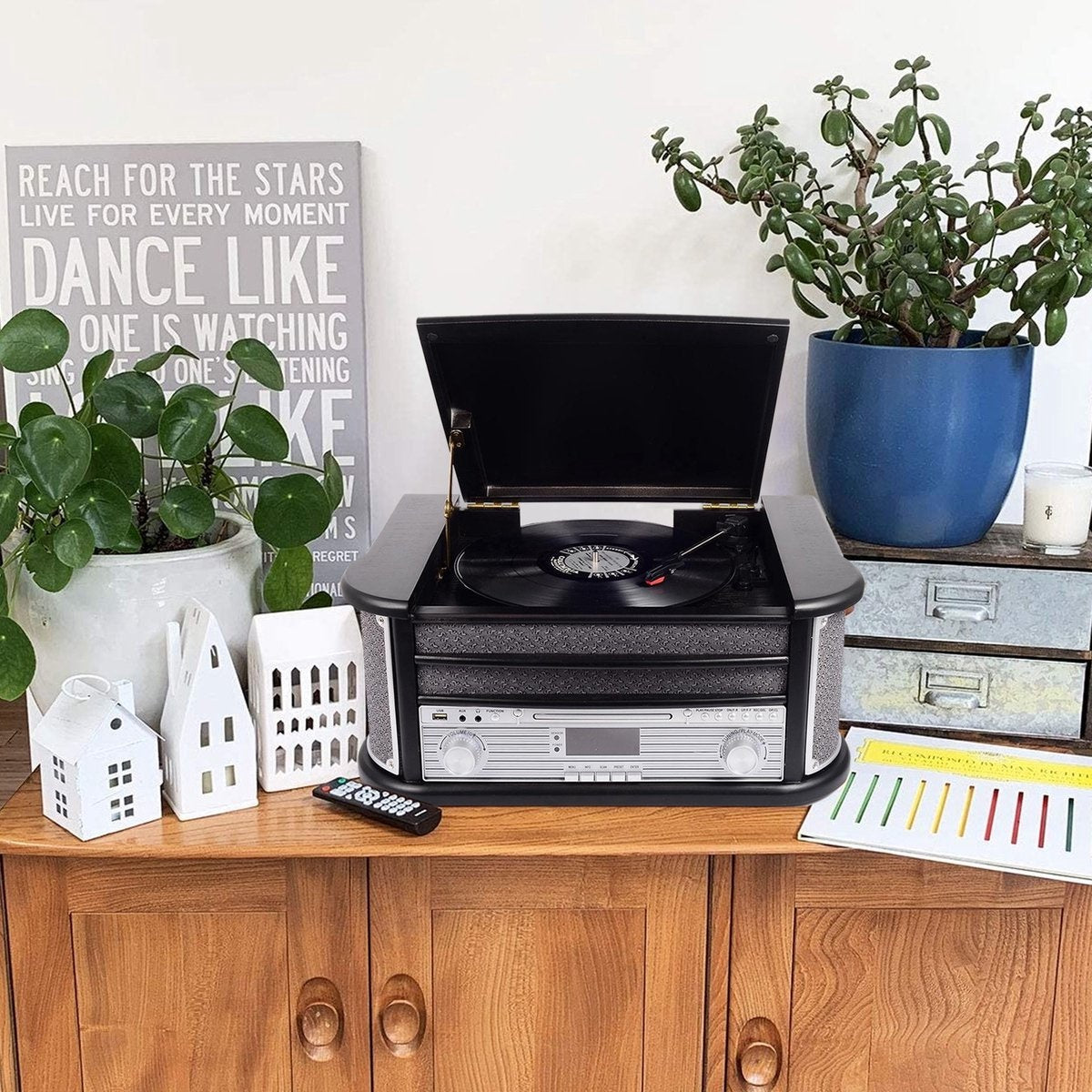 Lecteur de disque rétro - Denver - Haut-parleurs et amplificateur intégrés - Radio DAB - Radio CD Player - MRD51 - Bois