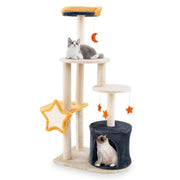Arbre à chat Coast - 128 cm - Plusieurs étages - Poteaux à griffer en sisal - Beige et gris