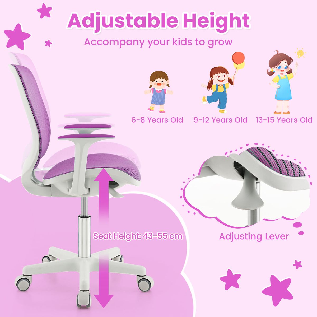 Chaise de bureau pour enfant Coast - pivotante - réglable en hauteur - violette