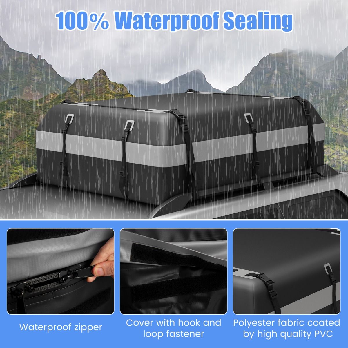 Sac de toit Coast pour voiture - PVC imperméable - 595 litres - gris et noir