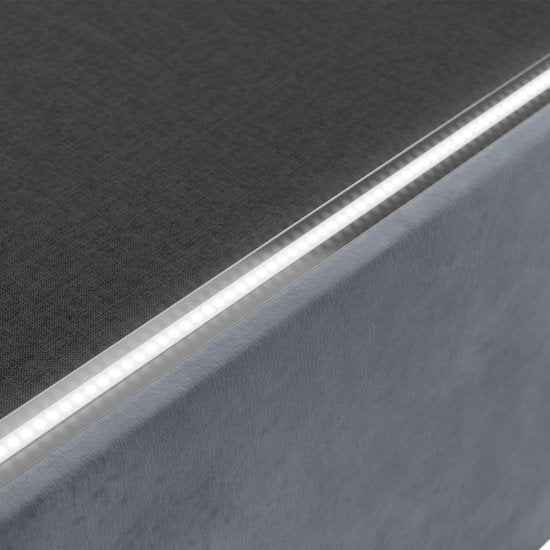 Lit rembourré Nizza - 120 x 200 cm - Gris - Eclairage LED & Tiroir de lit