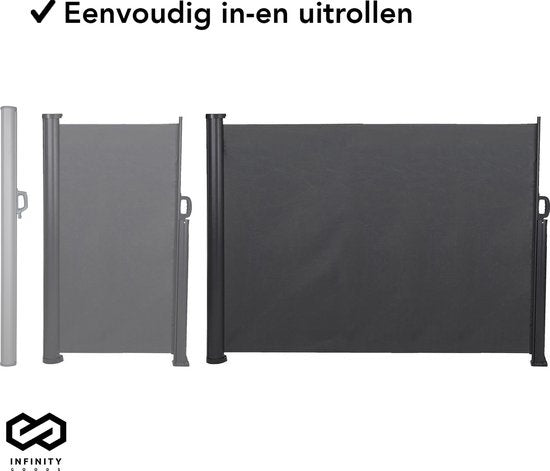 Pare-vent réglable Infinity Goods – 300 x 160 cm – Extensible – Enroulable – Protection solaire – Espaces extérieurs, plage, terrasse, balcon, camping – Abri – Auvent latéral – Résistant aux intempéries – Anthracite