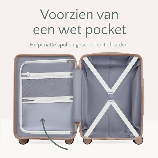 Skycases City Walker - Ensemble de valises 3 pièces | Léger et durable | 20, 24 et 28 pouces | Roues pivotantes à 360° | Verrouillage TSA | Housses de protection incluses - Beige