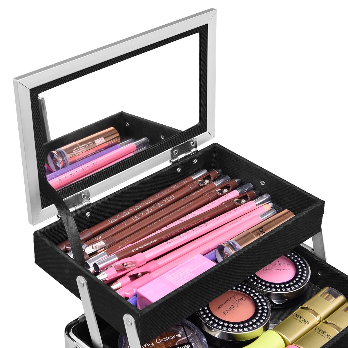 Trousse de maquillage Coast - portable et professionnelle - avec miroir et compartiments réglables - argentée
