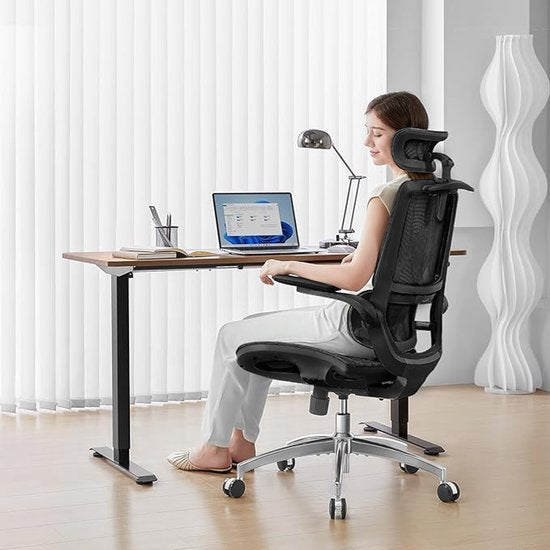 Siège de bureau ergonomique SIHOO M59AS - Accoudoirs réglables en 3D et rabattables à 90° - Double dossier avec soutien lombaire adaptatif - Coussin d'assise en forme de selle - Maille de haute qualité - Certifiée BIFMA/SGS - Jusqu'à 150 kg - 43,5 x 50,5