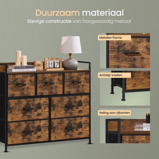 O'DADDY® Meuble de rangement - Buffet - Commode - Industriel - 7 Tiroirs - Commode - 28,5 x 98 x 85 cm - Vintage Brown/Black