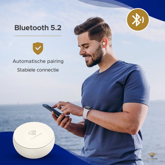 Bouchons d'oreille Golden Sound pour dormir - Écouteurs sans fil - Écouteurs sans fil - Sleep Plugs - Réduction active du bruit 24 dB - Bouchons d'oreille pour dormir - Compatibles avec tous les ordinateurs portables et smartphones - Blanc