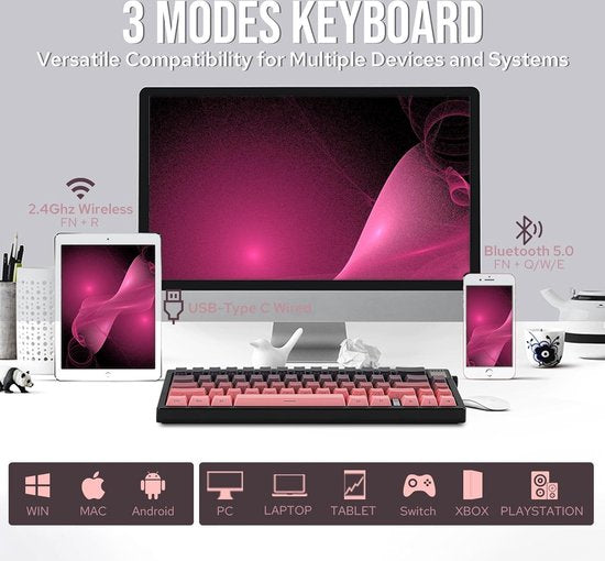 Ajazz AK650 - Clavier gaming sans fil - Mécanique - Gasket - Hot Swap - Tri-mode - QWERTY - 66 touches - Bramen