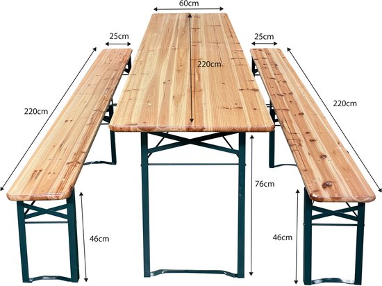 Ensemble de table de brasserie AXI Toon - Table pliante et 2 bancs – 220 cm – Structure en acier et bois – Avec embouts en caoutchouc – Table de pique-nique d'extérieur