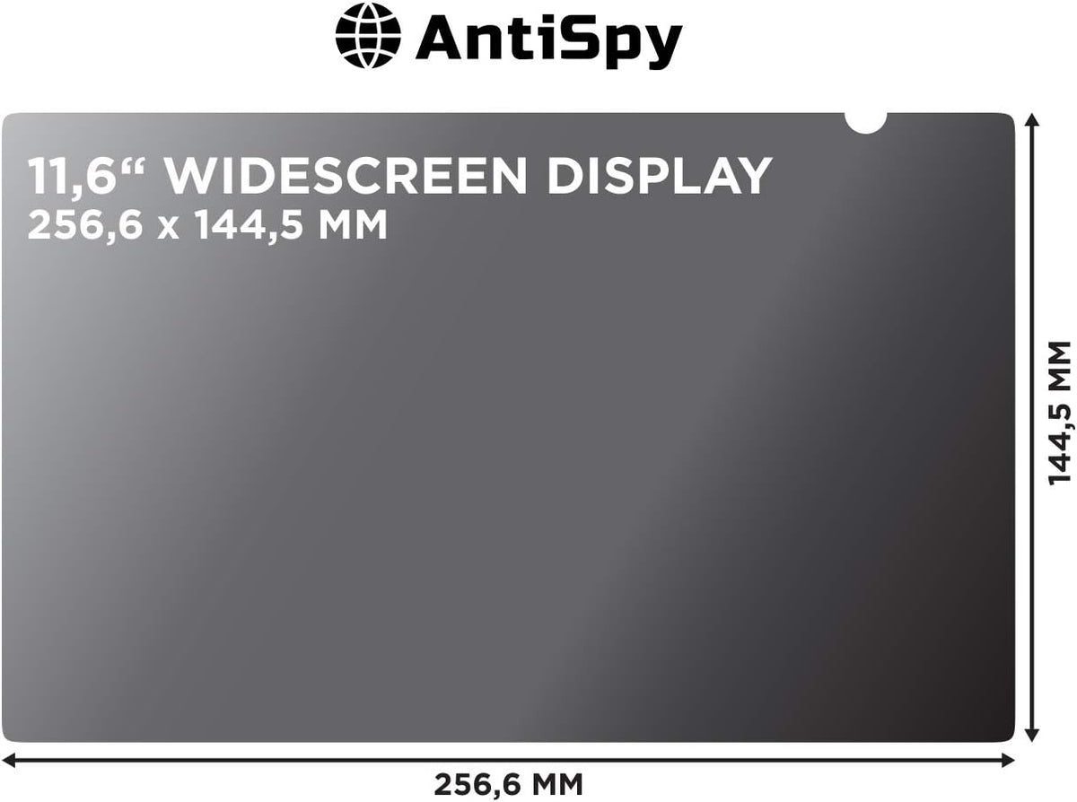 AntiSpy 11.6" Laptop Privacy Film - Grey, Robust and Reusable, Quick Attachment, Full Ink View Protection