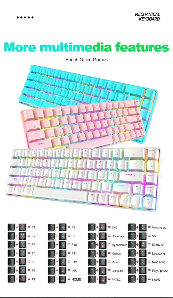 ZIYOU LANG T8 RGB Mechanical 68Keys gaming keyboard - Clavier de jeu Windows/Mac - Interrupteur marron - QWERTY - Clavier mécanique - Noir