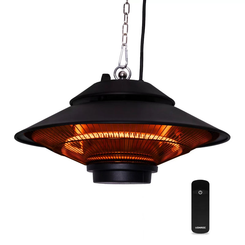VONROC Chauffage de terrasse - Suspendu & Infrarouge - 1500 W - Ø50 x 10 cm - Noir