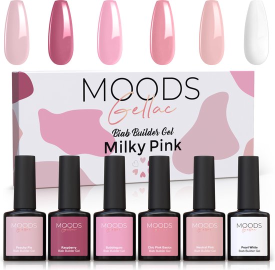 Moods Gellac BIAB - Builder in a Bottle - BIAB Nail Builder Gel - Milky Pink - HEMA & TPO Free