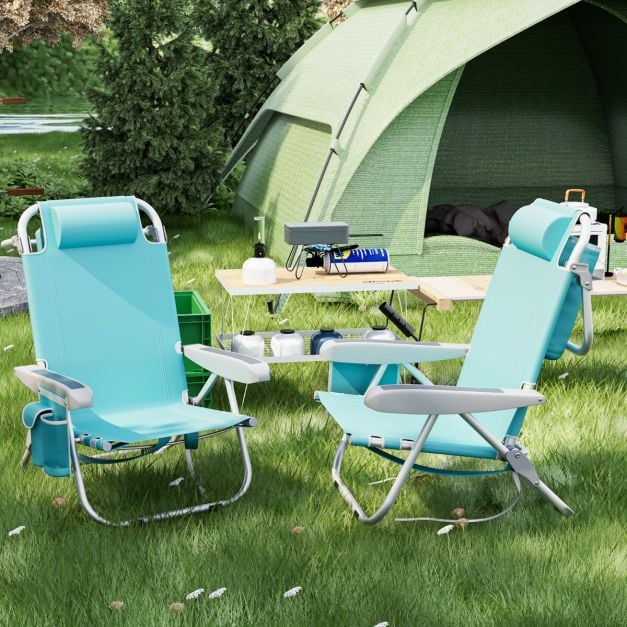 Costway Chaise de plage - pliable et réglable - max 150 kg - 66 x 65 x 78 cm - Bleu