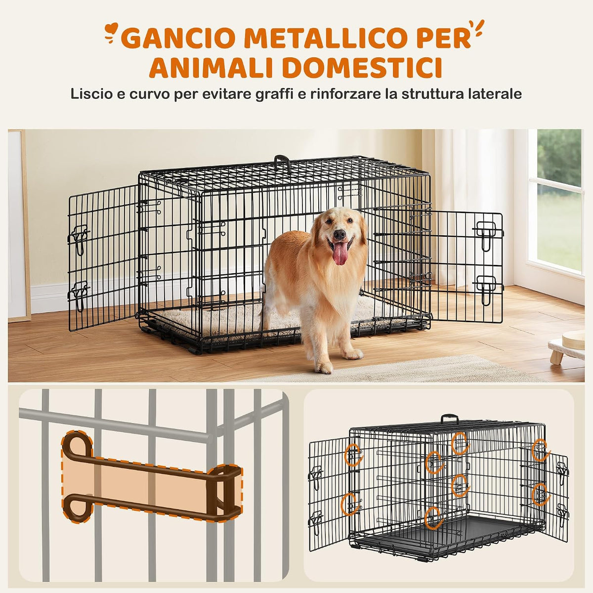 Cage pliable pour chien Yaheetech - Noire - 107 x 60 x 66 cm - Avec séparateur, double porte