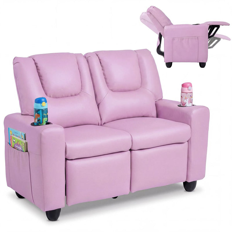 Banc pour enfants Coast avec fonction d'inclinaison - double assise - porte-gobelets - rose 54 x 94 x 68 cm