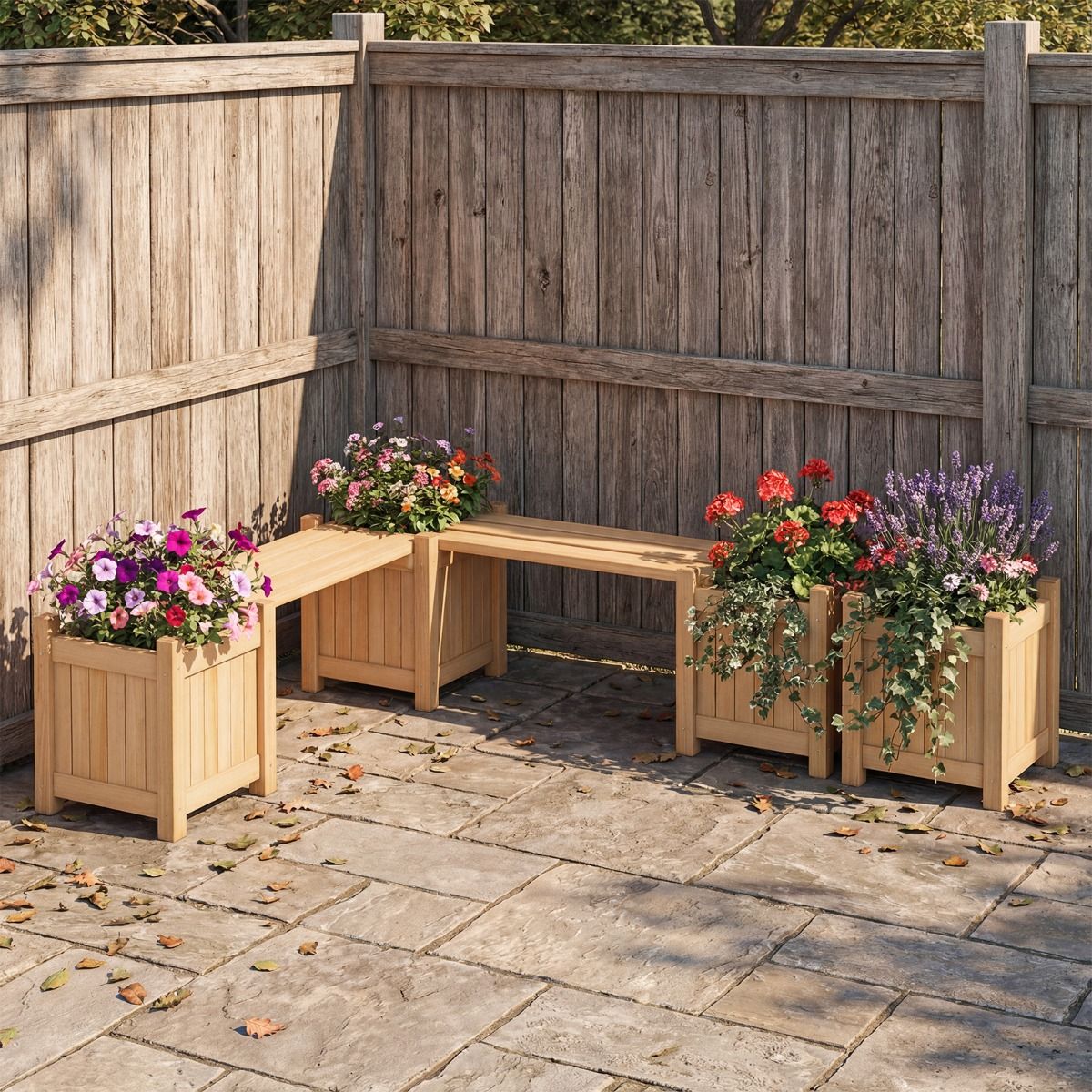 Banc de jardin trois-en-un Coast avec jardinières - banc avec espace de rangement - bois de sapin - couleur naturelle