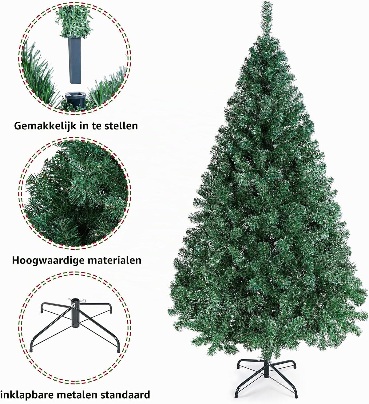 Sapin de Noël artificiel aheetech - 182 x 93 x 93 cm - Vert - 528 branches