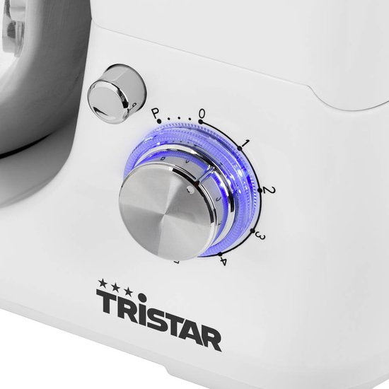 Robot de cuisine Tristar MX-4817 - Robot de cuisine avec bol de 5 litres - 3 crochets pétrisseurs inclus - Robot de cuisine - 6 programmes - Lavable au lave-vaisselle - 1 200 watts - Blanc