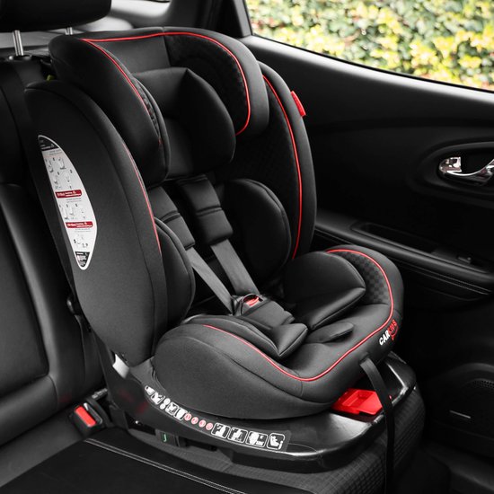 Siège auto Carkids i-Size Darcy - Conforme à la norme i-Size R-129 - Rotation à 360° - Pour les enfants mesurant entre 40 et 150 cm - Fixation Isofix et Top Tether - Appuie-tête et dossier réglables – Noir/Rouge