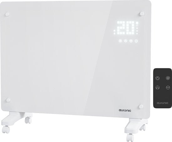 Auronic Electric Heater - Convector Heater with Thermostat and Remote Control - Glass Panel Heater - 1500W Heater - White
