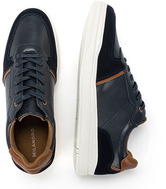 Milanoro - Baskets élégantes en cuir pour homme - Bleu marine - Taille 46
