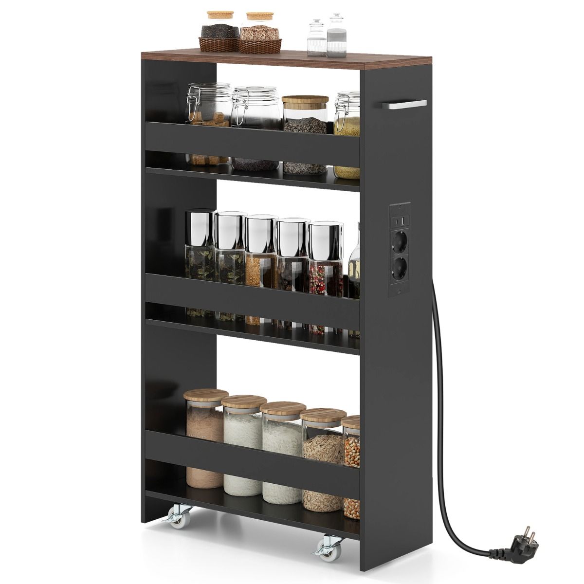 Chariot de cuisine Coast avec station de recharge - 4 étagères - Étroit et mobile - Noir, Naturel/Blanc, Marron rustique/Noir, Marron rustique/Gris, Naturel