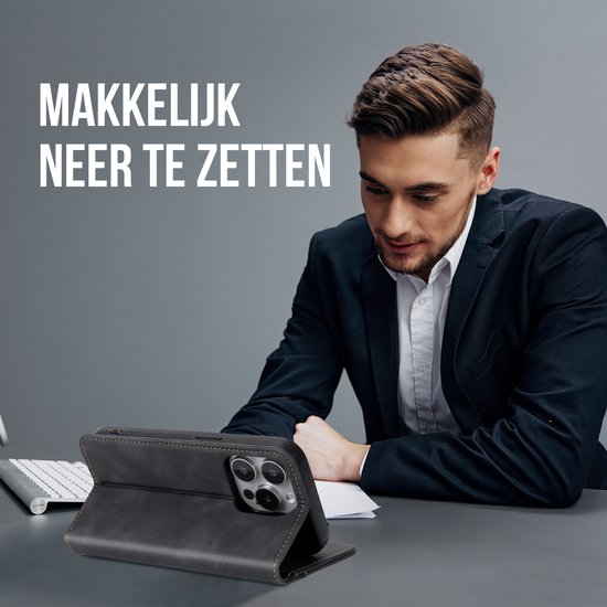 Étui Podec avec porte-cartes, compatible avec l'iPhone 12 Pro Max, étui noir pour téléphone - Étui « Bookcase » antichoc avec 1 protecteur d'écran - Étui portefeuille