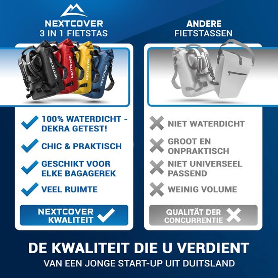 NEXTCOVER® NEW 3-in-1 bike bag for carrier [Aquashield] - Reflective luggage bag bag waterproof - backpack and shoulder bag [25 litres]- Red