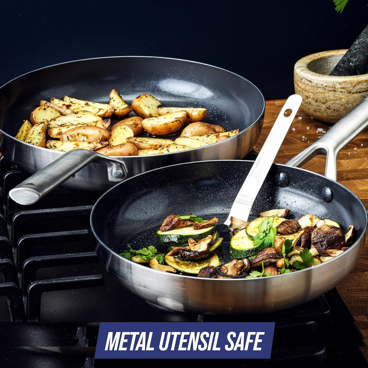 Ensemble de casseroles Blue Diamond - 2 pièces - Sans Pfas - Ø24 & Ø26 cm - acier inoxydable