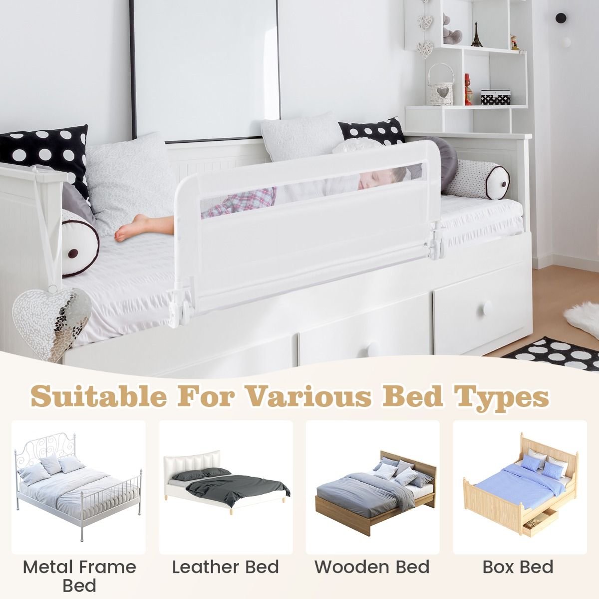 Barrière de lit Coast pour tout-petits - modèle pliable - housse amovible et lavable - blanc - 100 cm