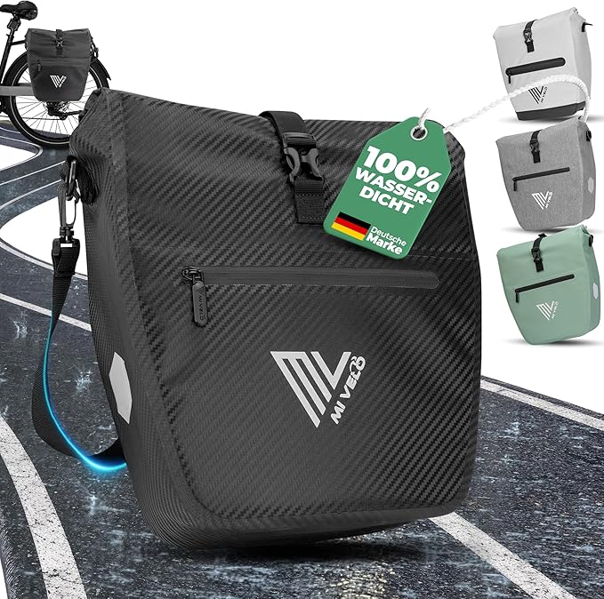 MIVELO Pannier - Imperméable & Incl. Bandoulière & Compartiment pour ordinateur portable - 20 litres - Carbon