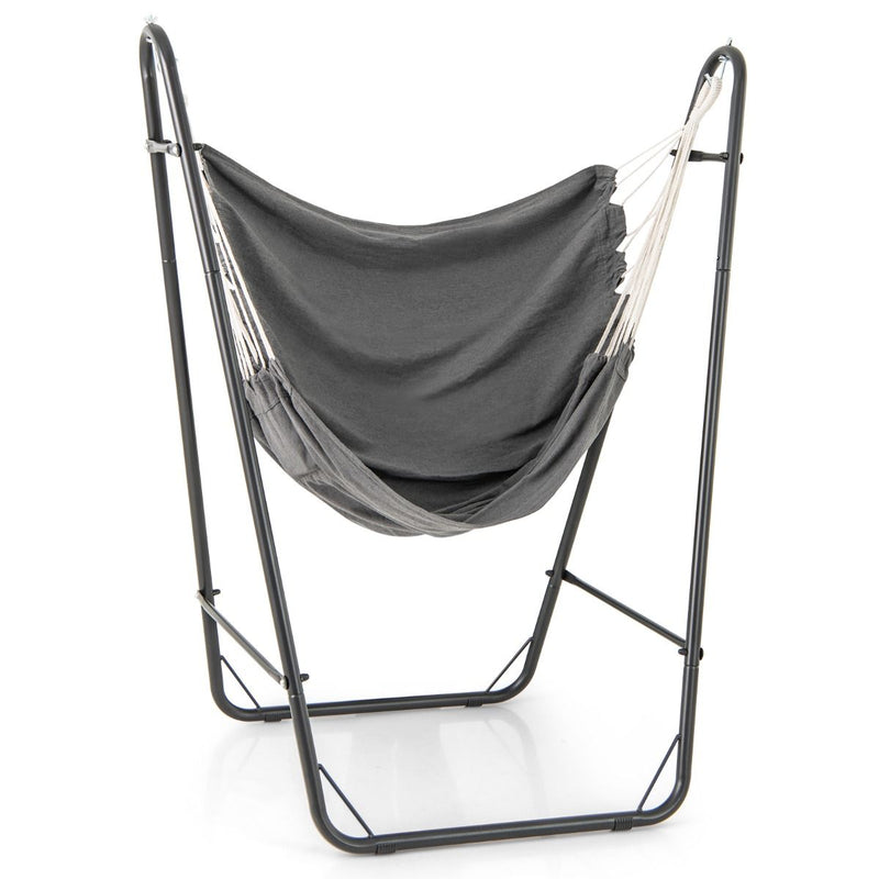 Fauteuil suspendu Coast avec support - Assise en coton et polyester - Poches latérales - Gris - 130 x 87 x 161 cm